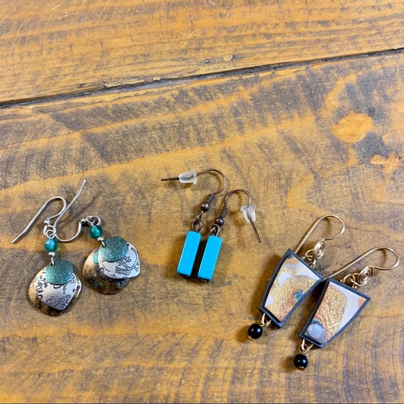 Jewelry - Trio of Boho Teal Blue Green Dangle Earrings